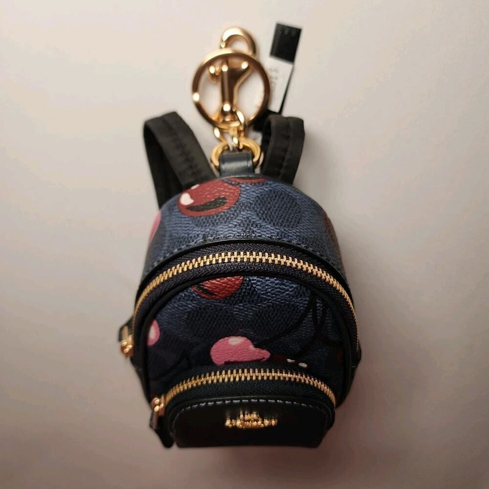 NWT COACH CZ086 Mini Court Backpack Bag Charm Signature Canvas Cherry Denim - Picture 5 of 7